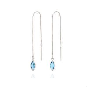 Swarovski AQUAMARINE CHAIN STRAND EARRING + WHITE RHODIUM plated
